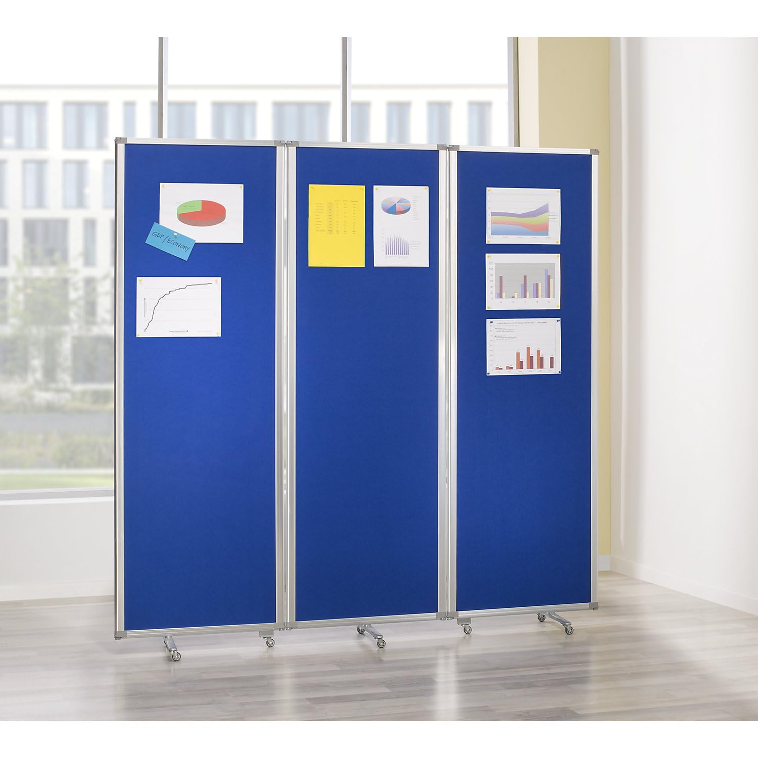 magnetoplan-variopin-faltwand-3-paneel-royalblau-mit-rollen-mobil image 6