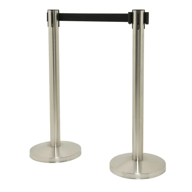 securit-retractable-absperrpfosten-2er-set-silber-chrom-schwarz image 1