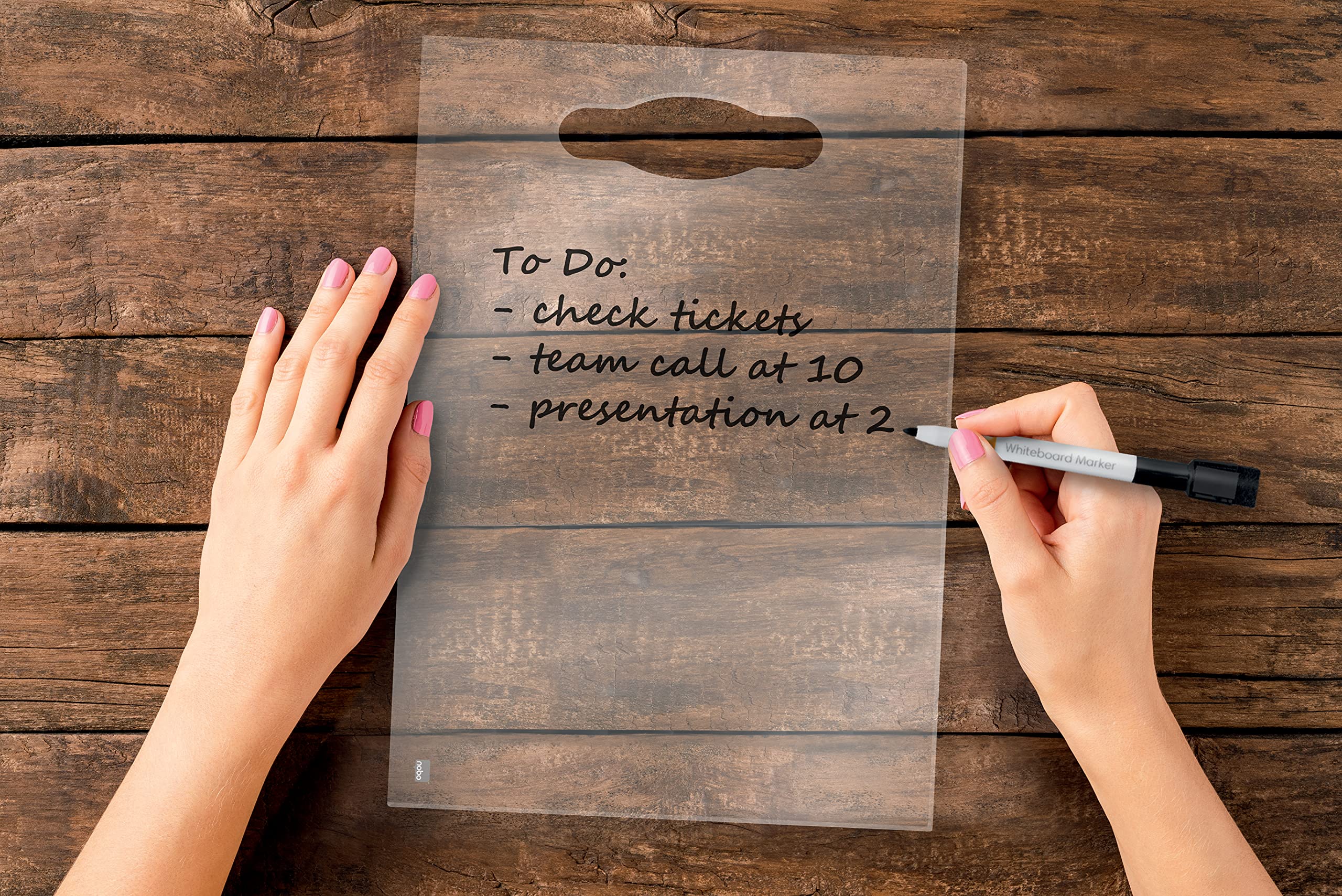 nobo-diamond-glass-notiztafel-a4-transparent-mit-griff-marker image 2