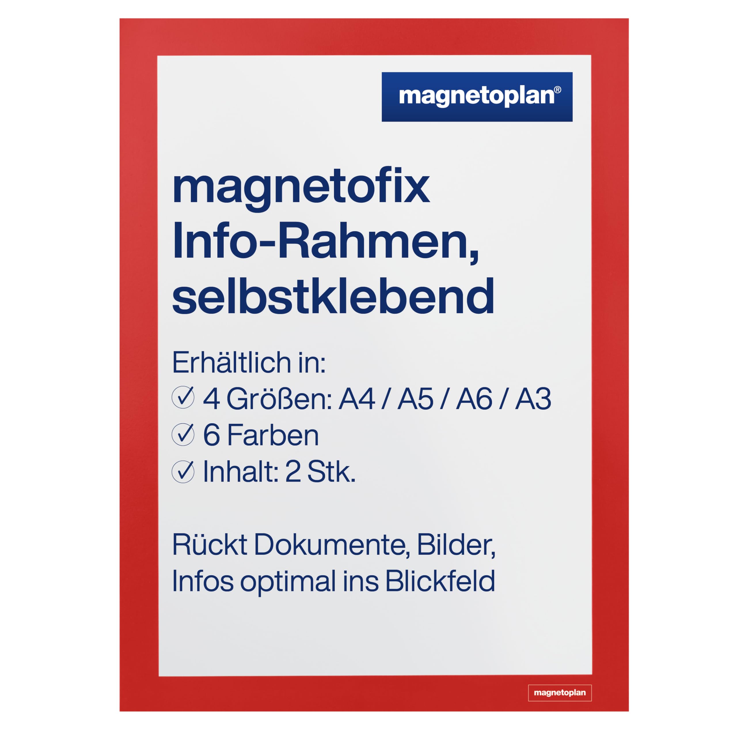 magnetoplan-magnetofix-info-rahmen-a4-rot-selbstklebend-2-stk image 1