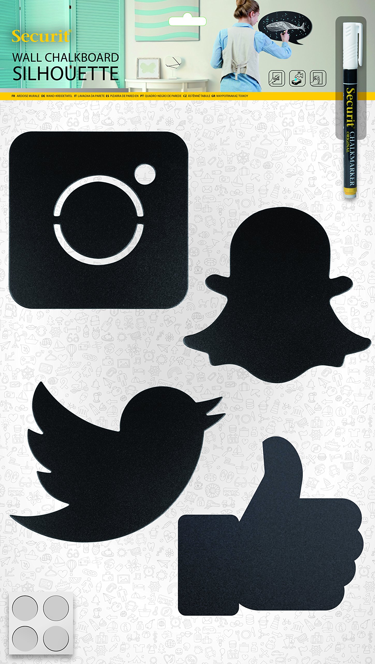 securit-silhouette-kreidetafel-soziale-netze-schwarz-4er-set image 1