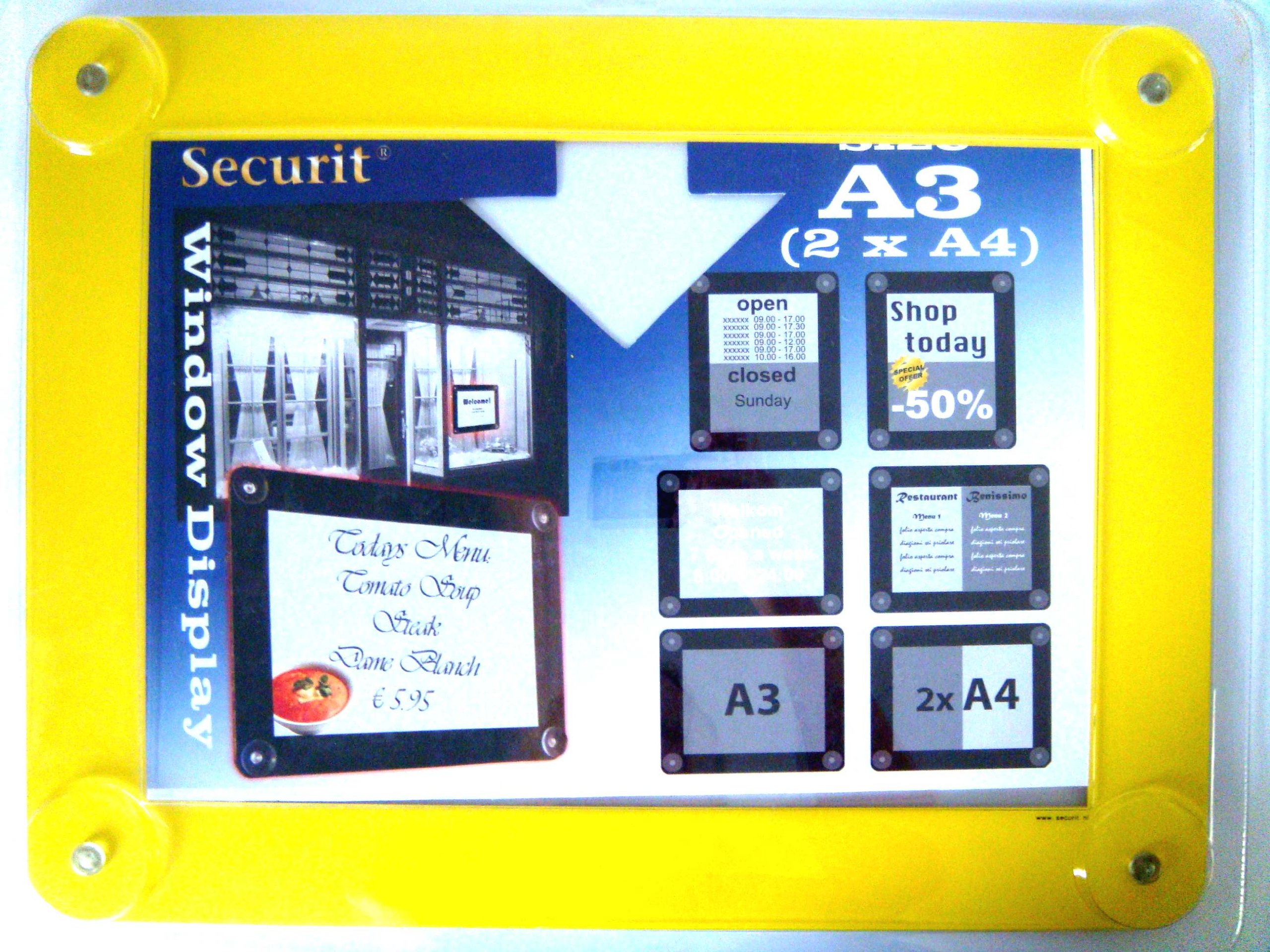 securit-crystal-fenster-schildhalter-a3-gelb-mit-saugn-pfen image 1