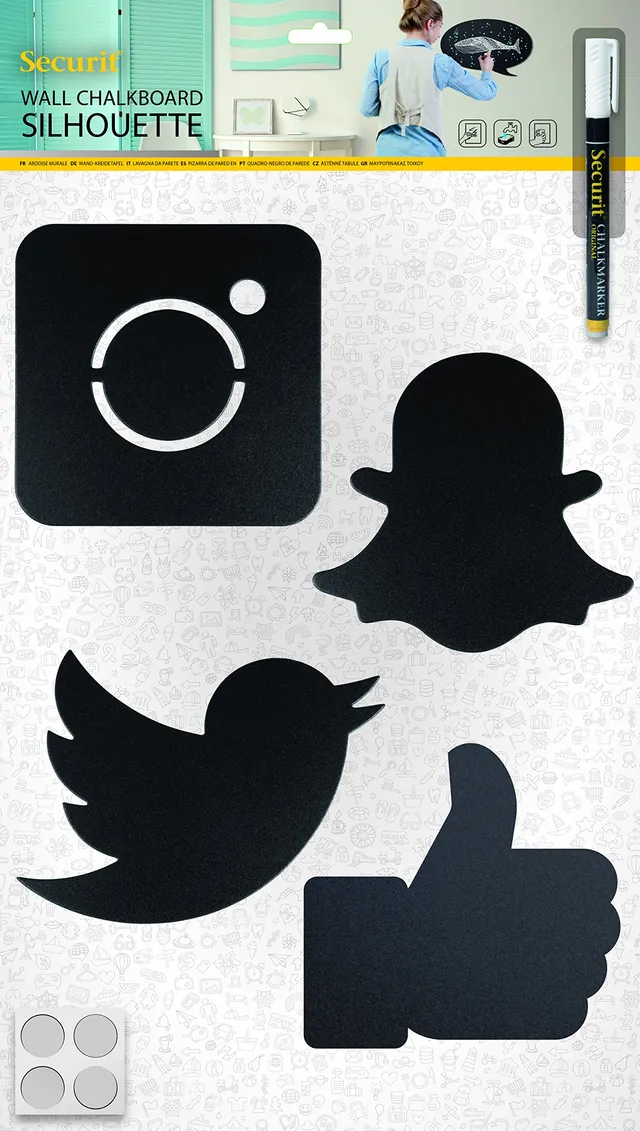 securit-silhouette-kreidetafel-soziale-netze-schwarz-4er-set image 1